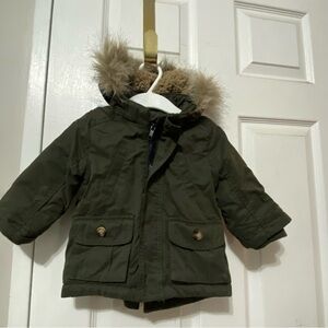EUC 4-6MOS Olive Green Faux-Fur Trim Parka Jacket (Unisex)